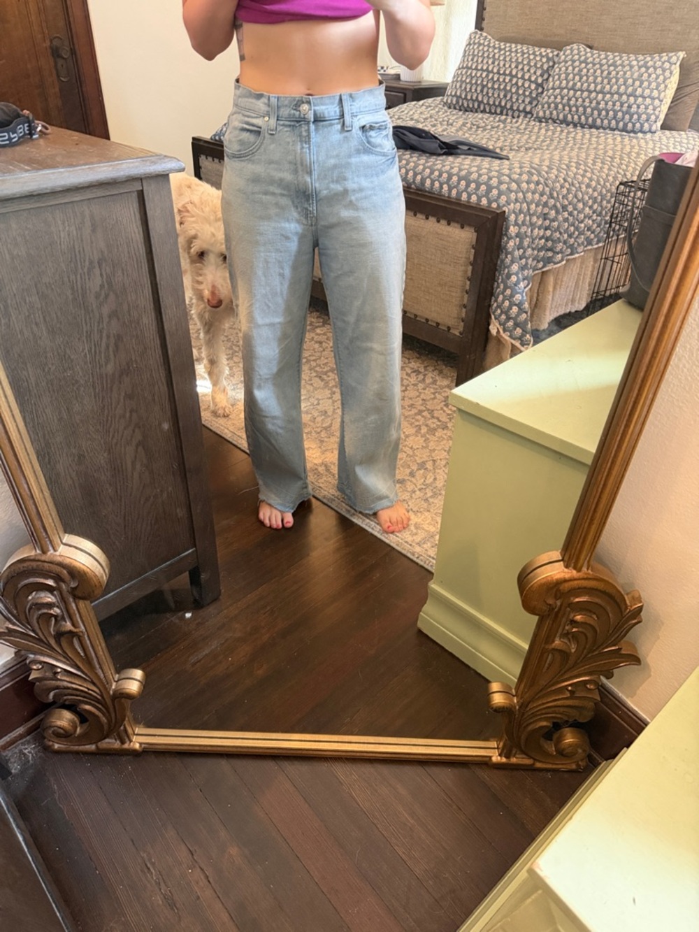 PAIGE Light Wash High-Rise Wide Leg Jeans